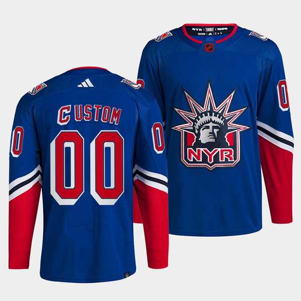 Mens New York Rangers Custom Blue 2022 Reverse Retro Stitched Jersey